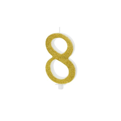 PartyDeco születésnapi glitter gyertya, 8, arany, 10cm