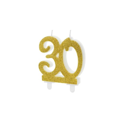 PartyDeco születésnapi glitter gyertya, 30, arany, 10cm