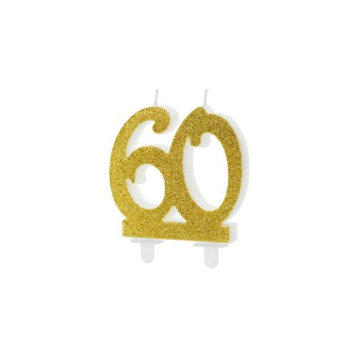 PartyDeco születésnapi glitter gyertya, 60, arany, 10cm
