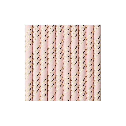 PartyDeco szívószál, papír, világos rózsaszín, 19,5 cm, 10 db