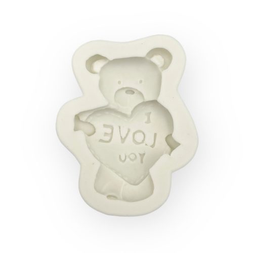 Maci szívvel "I love you" felirattal fondant forma, szilikon, 7,3×6 cm